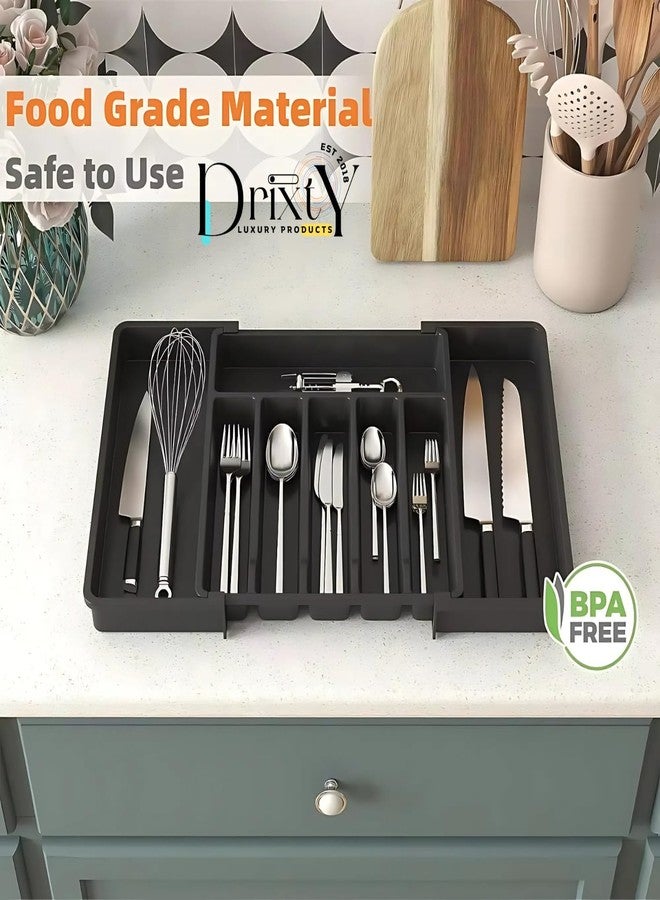 DRIXTY Expandable Cutlery Tray Plastic Drawer Holder To Store Organize Spoons Toiletries For Home Kitchen,Bed,Multipurpose Cutlery Organizer Tray/Store Plate For Modular Kitchen-Utensils (Black) - Image 5